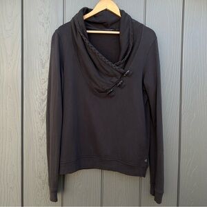 Maison Scotch Women’s Pullover Sweater L Gray Cowl Neck Three Buttons Lagenlook